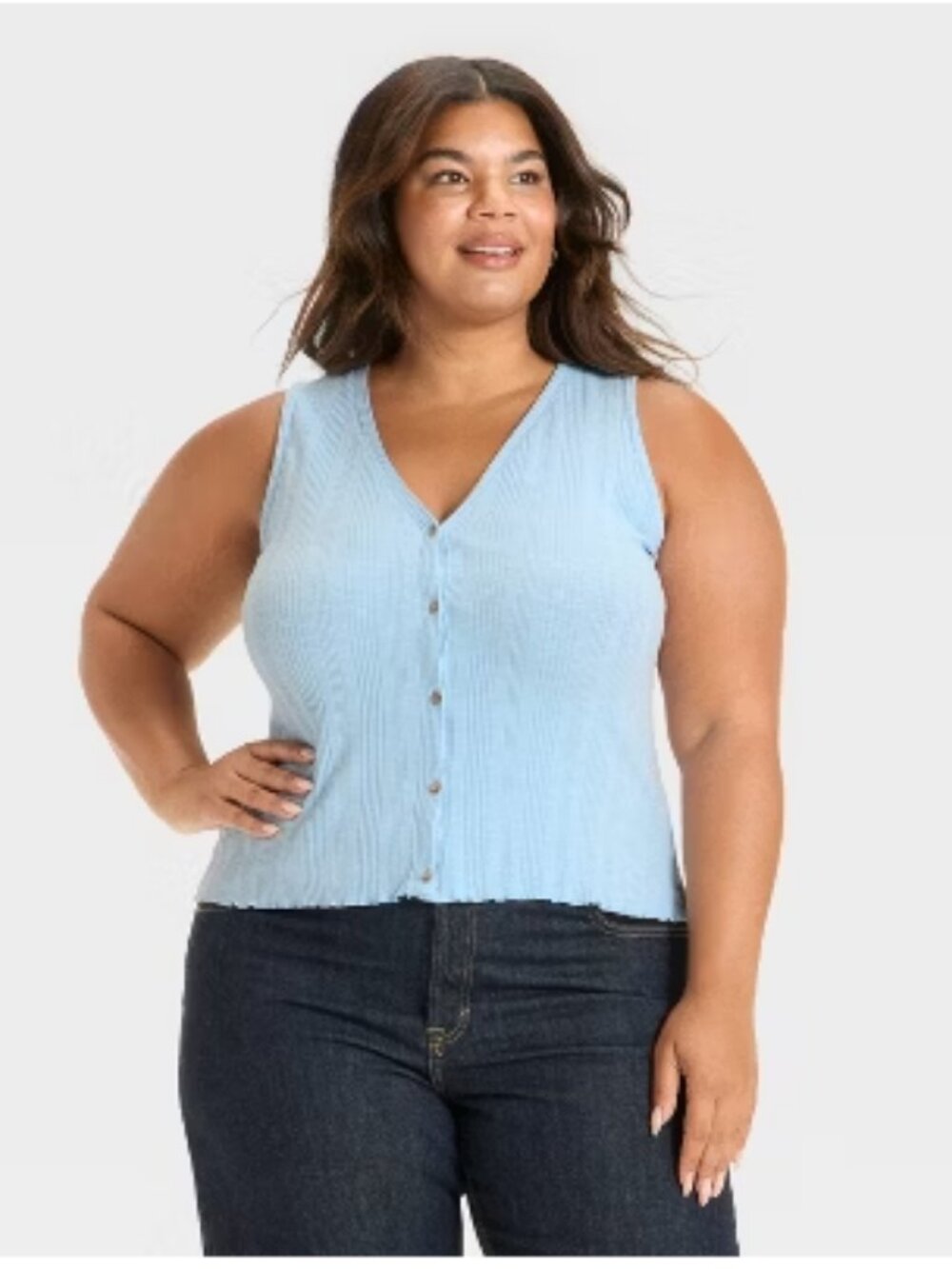 Universal Thread Button Front Knit Tank Top; NWT; Size XL; Light Blue